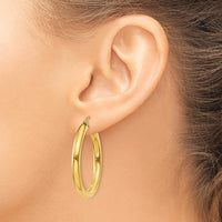 10K Yellow Gold Polished 4mm Lightweight Tube Hoop Earrings - 35mm Length