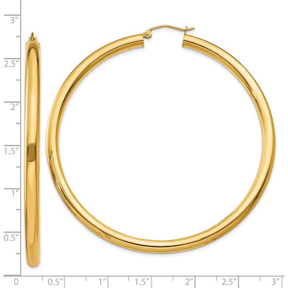 10K Yellow Gold Polished 4mm Lightweight Tube Hoop Earrings - 65mm Length