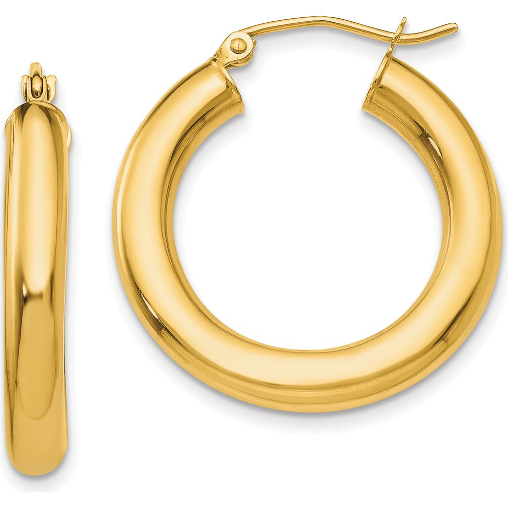 10K Yellow Gold Polished 4mm Tube Hoop Earrings - 17mm Length