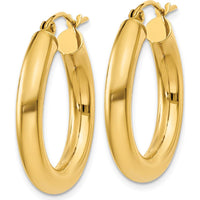 10K Yellow Gold Polished 4mm Tube Hoop Earrings - 17mm Length