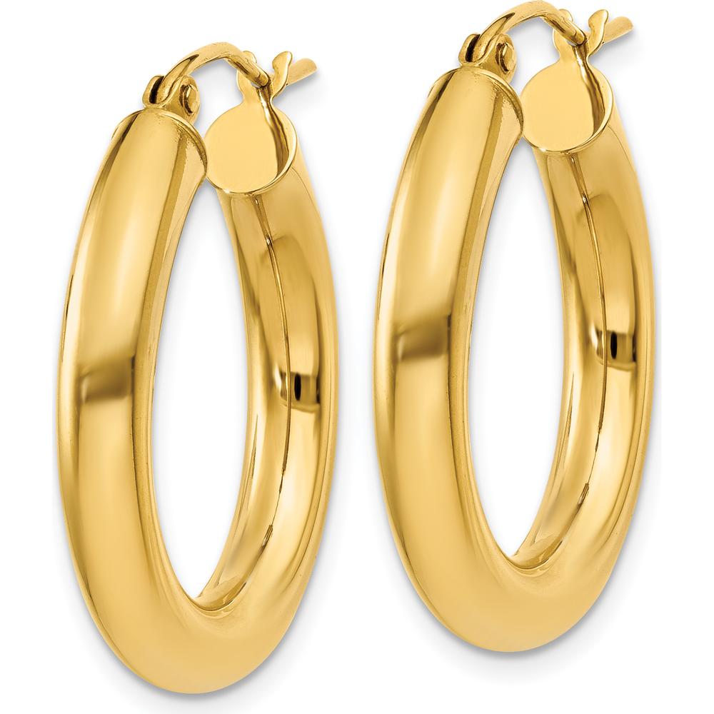 10K Yellow Gold Polished 4mm Tube Hoop Earrings - 17mm Length