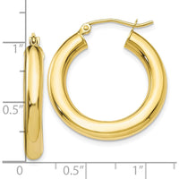 10K Yellow Gold Polished 4mm Tube Hoop Earrings - 17mm Length
