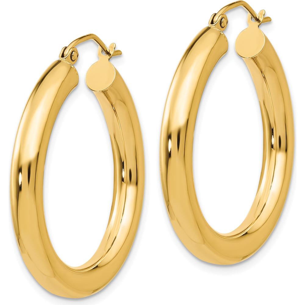 10K Yellow Gold Polished 4mm Tube Hoop Earrings - 20mm Length