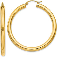 10K Yellow Gold Polished 4mm Tube Hoop Earrings - 36mm Length