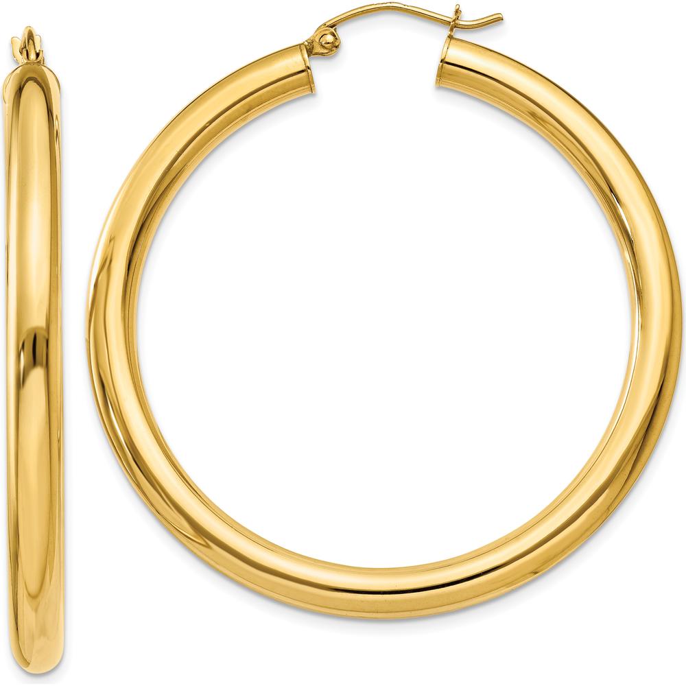 10K Yellow Gold Polished 4mm Tube Hoop Earrings - 36mm Length