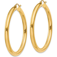 10K Yellow Gold Polished 4mm Tube Hoop Earrings - 36mm Length