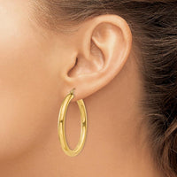 10K Yellow Gold Polished 4mm Tube Hoop Earrings - 36mm Length