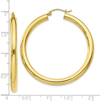 10K Yellow Gold Polished 4mm Tube Hoop Earrings - 36mm Length