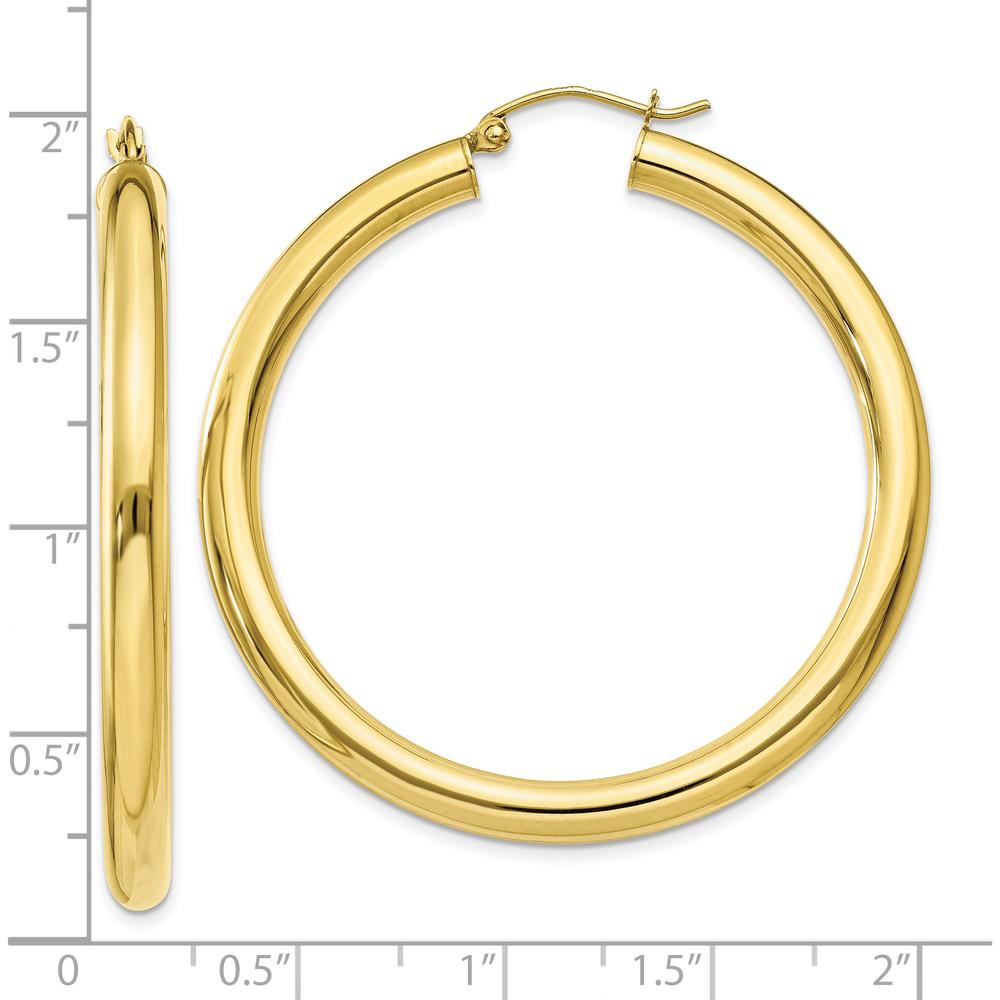 10K Yellow Gold Polished 4mm Tube Hoop Earrings - 36mm Length
