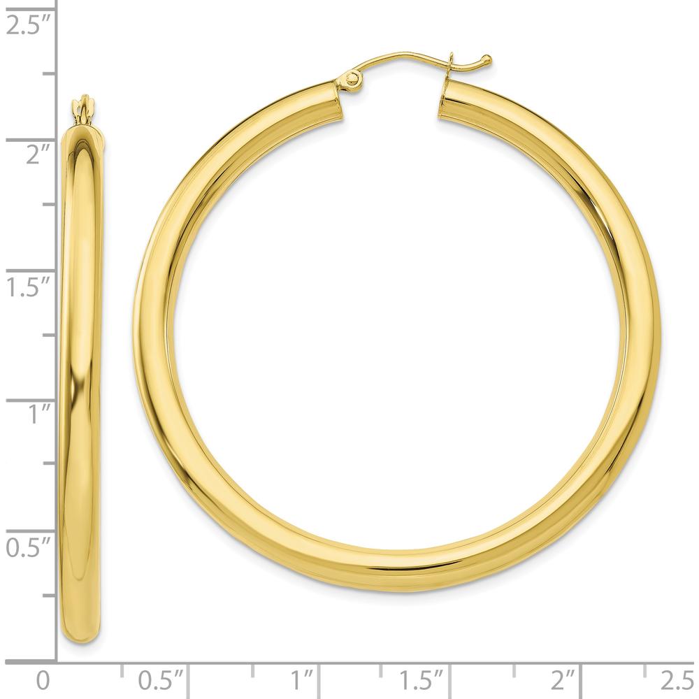 10K Yellow Gold Polished 4mm Tube Hoop Earrings - 42mm Length