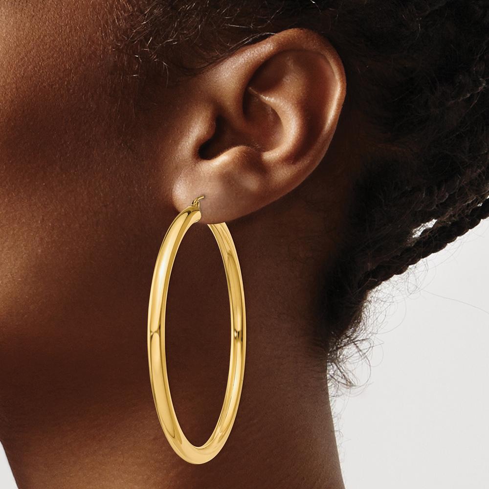 10K Yellow Gold Polished 4mm Tube Hoop Earrings - 61.61mm