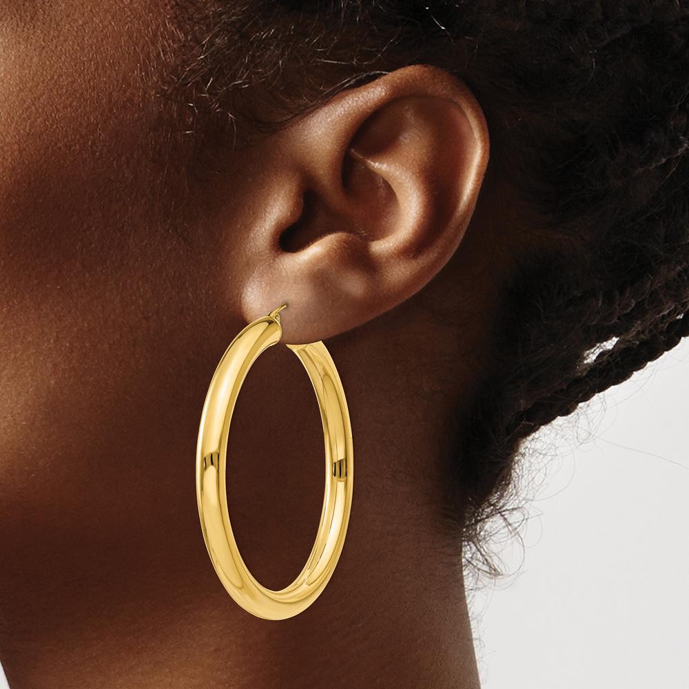 10K Yellow Gold Polished 50mm Lightweight Hoop Earrings