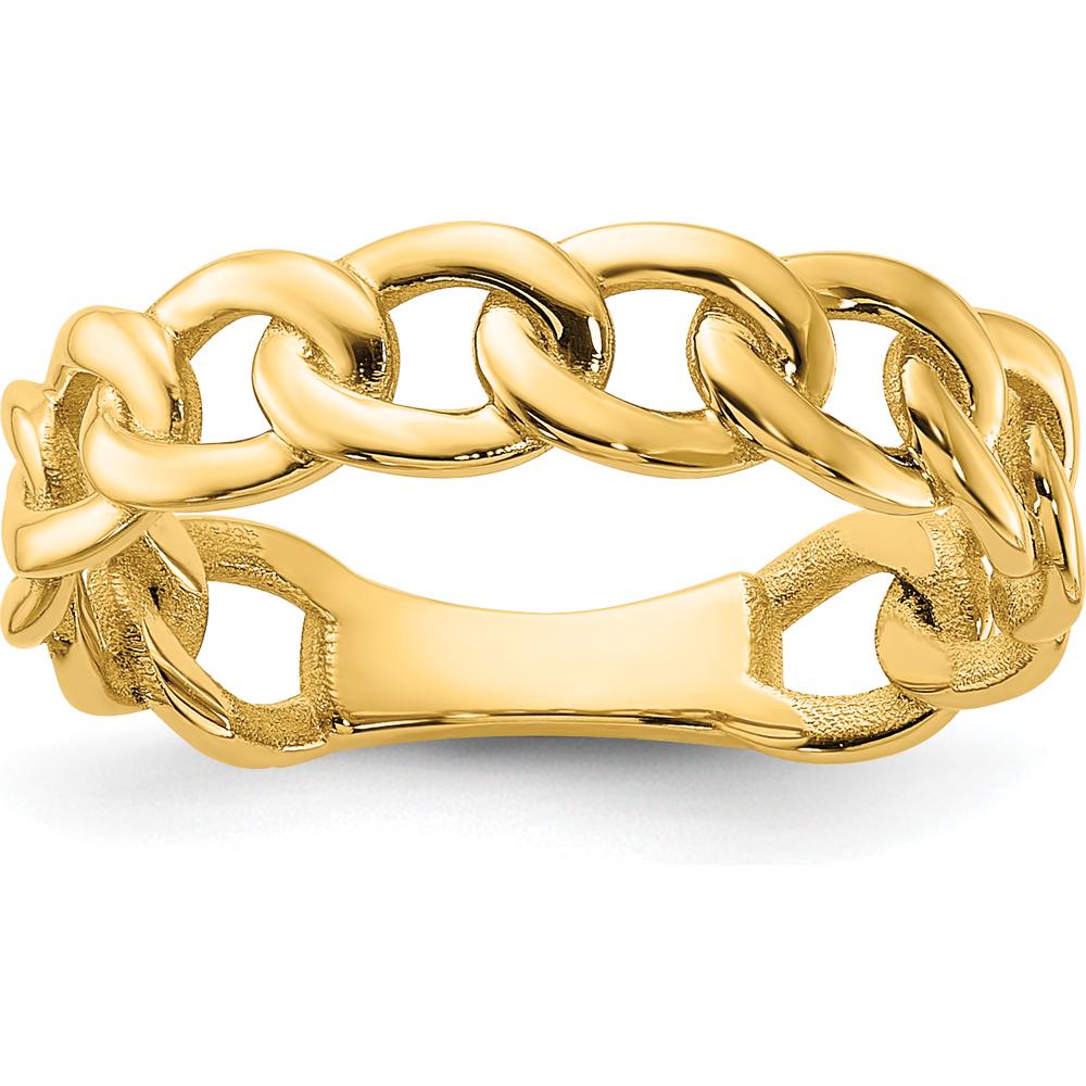 10K Yellow Gold Polished 5mm Curb Link Ring - Fashion Design, Size 7