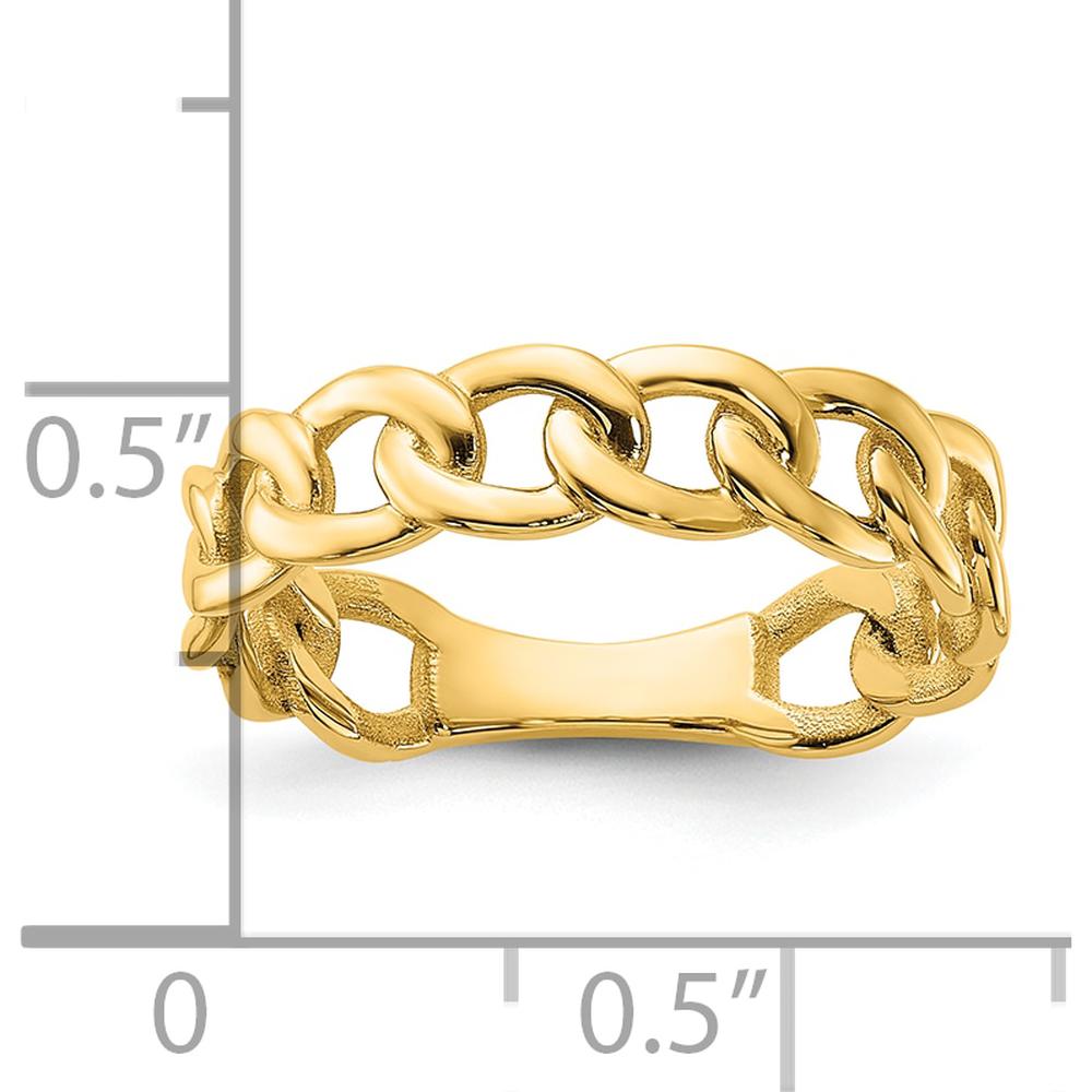 10K Yellow Gold Polished 5mm Curb Link Ring - Fashion Design, Size 7