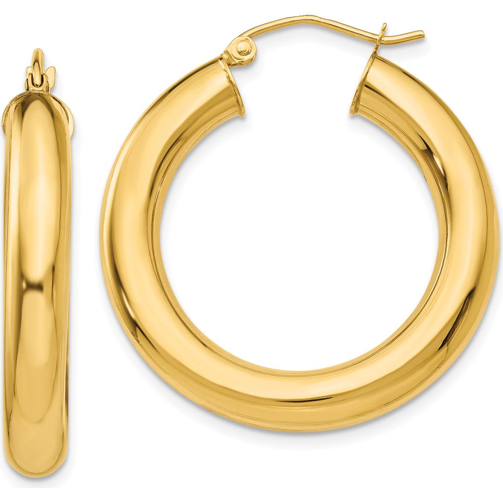 10K Yellow Gold Polished 5mm Lightweight Hoop Earrings - 30mm Length