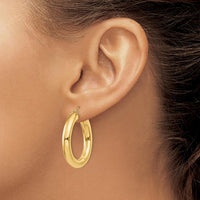 10K Yellow Gold Polished 5mm Lightweight Hoop Earrings - 30mm Length