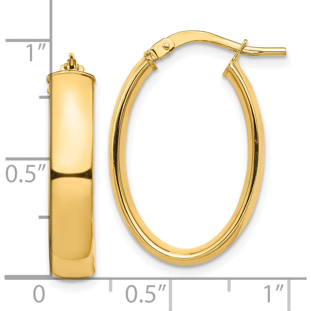 10K Yellow Gold Polished 5mm Oval Hoop Earrings - 25.35mm Length