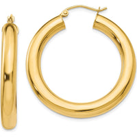 10K Yellow Gold Polished 5mm Tube Hoop Earrings - 35mm Length