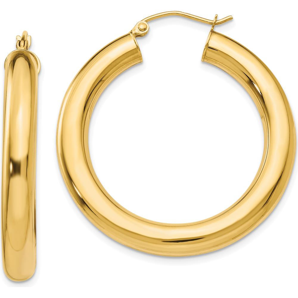 10K Yellow Gold Polished 5mm Tube Hoop Earrings - 35mm Length