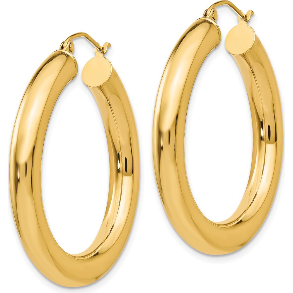 10K Yellow Gold Polished 5mm Tube Hoop Earrings - 35mm Length