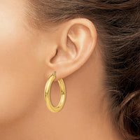 10K Yellow Gold Polished 5mm Tube Hoop Earrings - 35mm Length