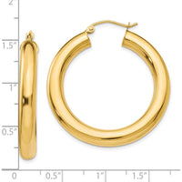 10K Yellow Gold Polished 5mm Tube Hoop Earrings - 35mm Length