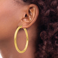 10K Yellow Gold Polished 5mm Tube Hoop Earrings - 60mm Length