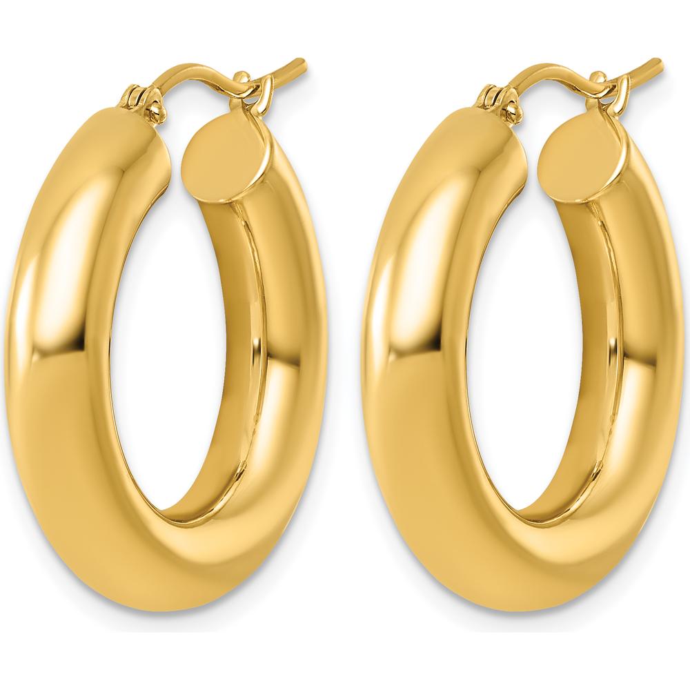 10K Yellow Gold Polished 5mm x 25mm Tube Hoop Earrings
