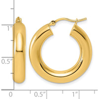 10K Yellow Gold Polished 5mm x 25mm Tube Hoop Earrings