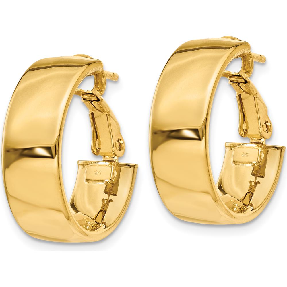 10K Yellow Gold Polished 6.75mm Omega Back Hoop Earrings