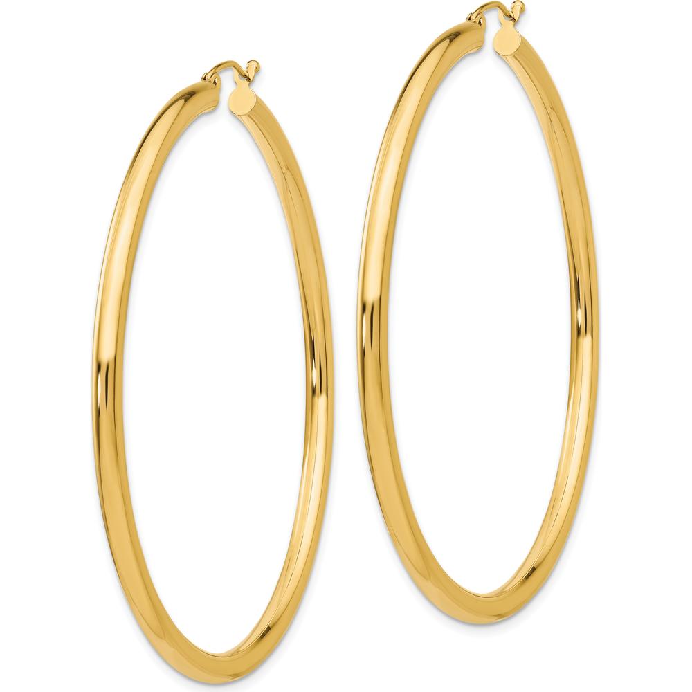 10K Yellow Gold Polished 60mm Lightweight 3mm Tube Hoop Earrings