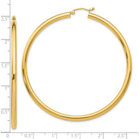 10K Yellow Gold Polished 60mm Lightweight 3mm Tube Hoop Earrings
