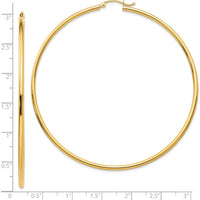 10K Yellow Gold Polished 70mm Lightweight Tube Hoop Earrings - Elegant and Comfortable Design