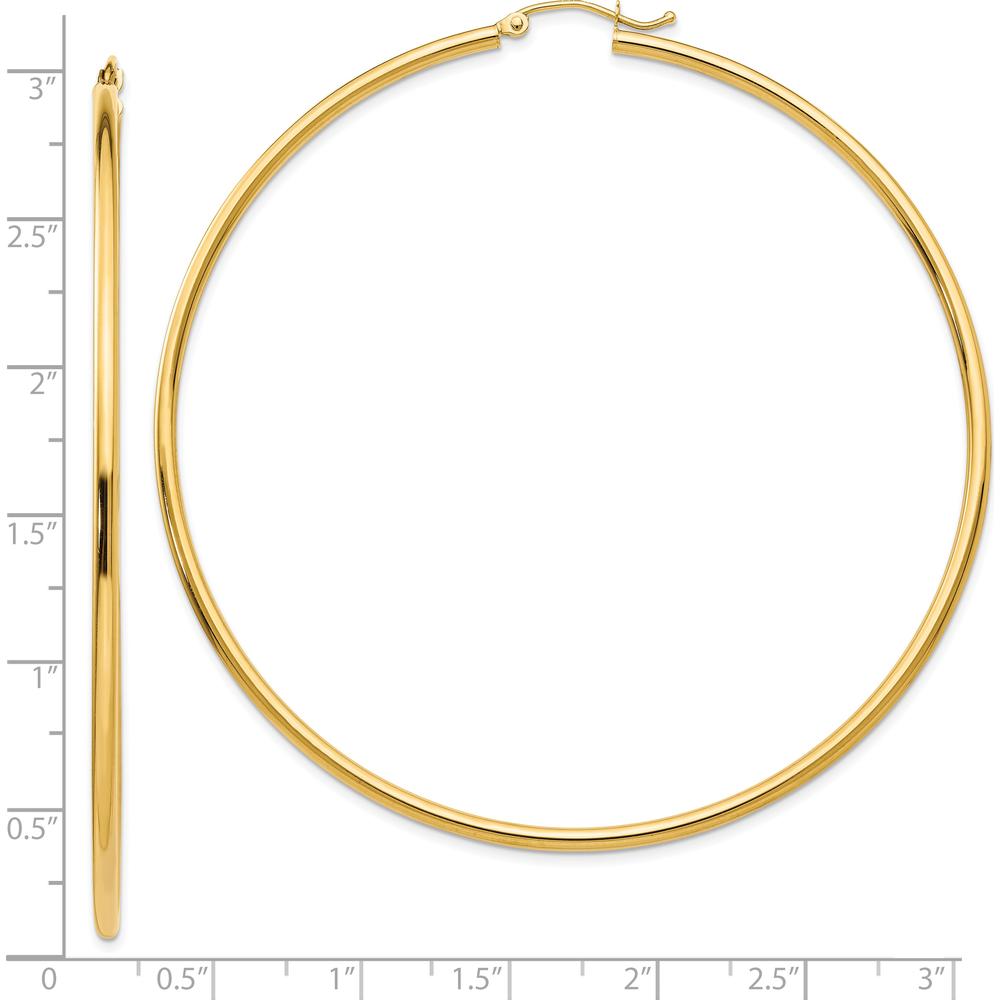 10K Yellow Gold Polished 70mm Lightweight Tube Hoop Earrings - Elegant and Comfortable Design