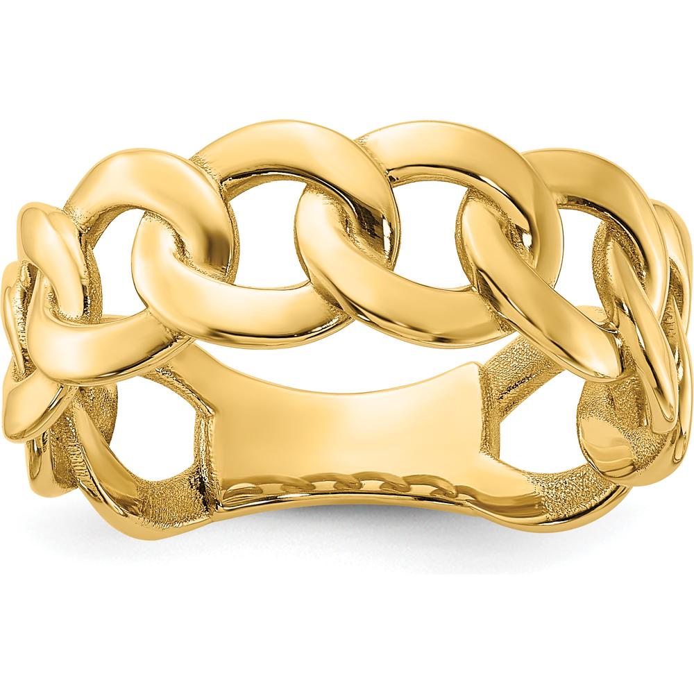10K Yellow Gold Polished 8mm Curb Link Ring - Size 10