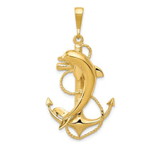 10K Yellow Gold Polished Anchor with Dolphin Pendant - 44mm x 23mm
