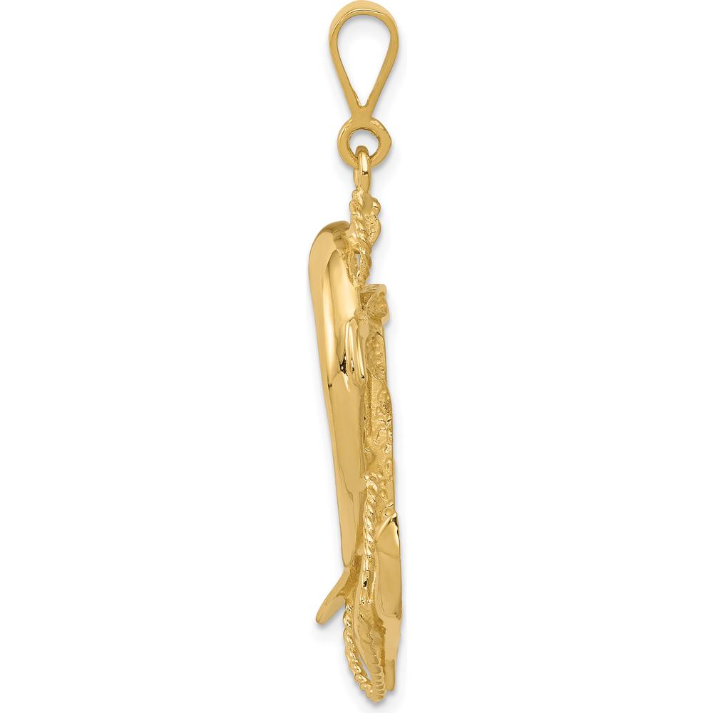 10K Yellow Gold Polished Anchor with Dolphin Pendant - 44mm x 23mm