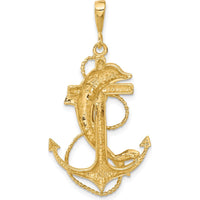 10K Yellow Gold Polished Anchor with Dolphin Pendant - 44mm x 23mm