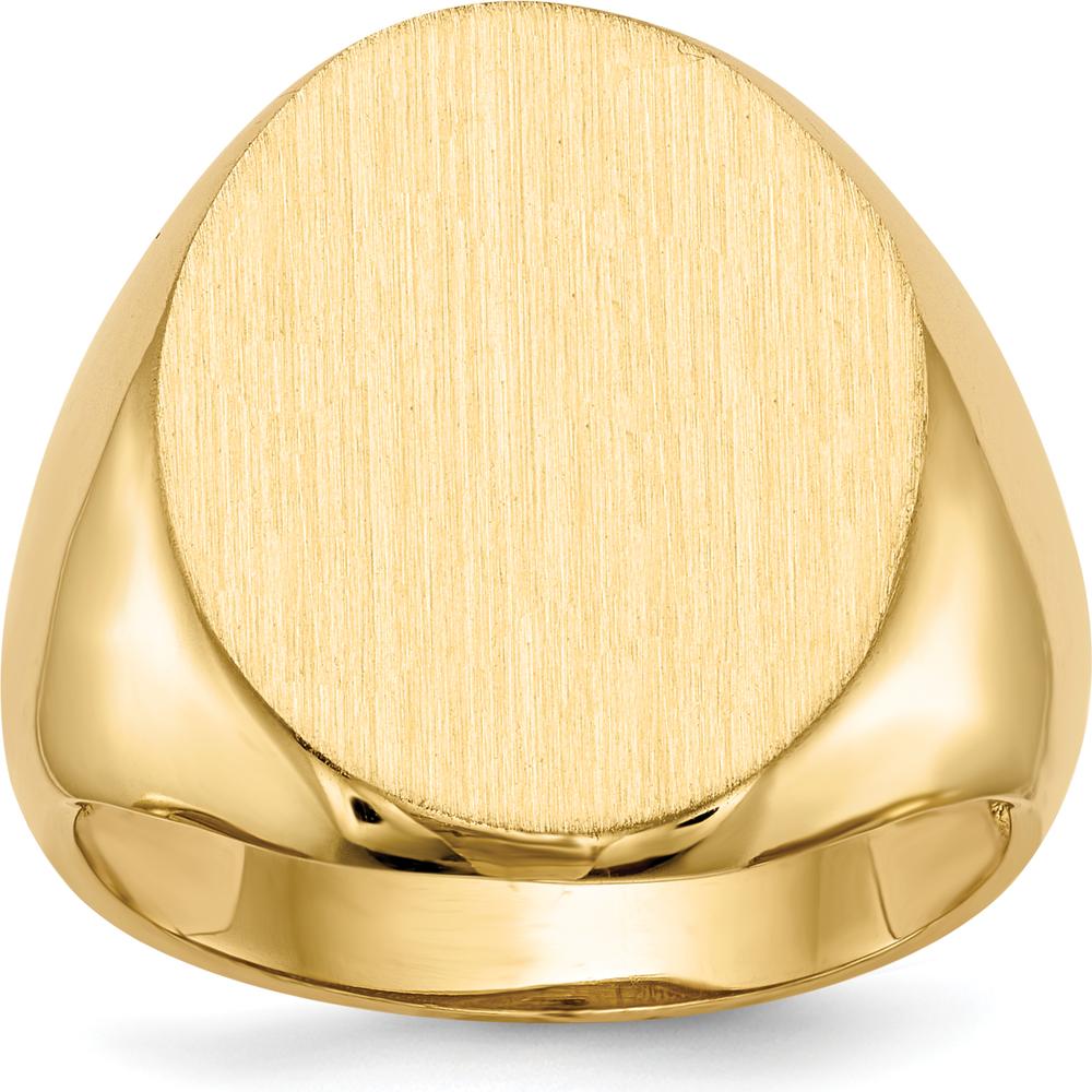 10K Yellow Gold Polished & Brushed Men's Signet Ring with Satin Finish - Engravable, 20.0x16.5mm Face, Size 7-11