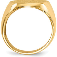 10K Yellow Gold Polished & Brushed Men's Signet Ring with Satin Finish - Engravable, 20.0x16.5mm Face, Size 7-11