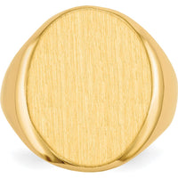 10K Yellow Gold Polished & Brushed Men's Signet Ring with Satin Finish - Engravable, 20.0x16.5mm Face, Size 7-11