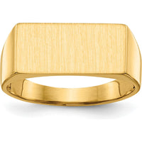10K Yellow Gold Polished & Brushed Satin Finish Signet Ring with Engravable Top - Size 7 to 11