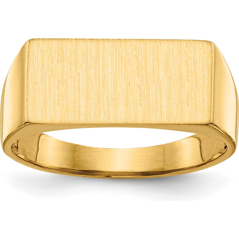 10K Yellow Gold Polished & Brushed Satin Finish Signet Ring with Engravable Top - Size 7 to 11