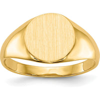 10K Yellow Gold Polished and Brushed Satin Finish Signet Ring with Tapered Band - Engravable