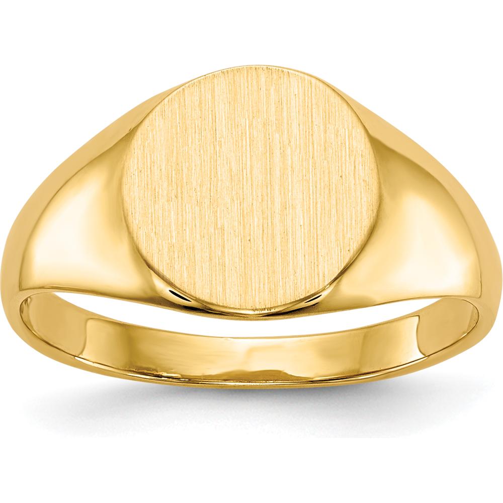 10K Yellow Gold Polished and Brushed Satin Finish Signet Ring with Tapered Band - Engravable