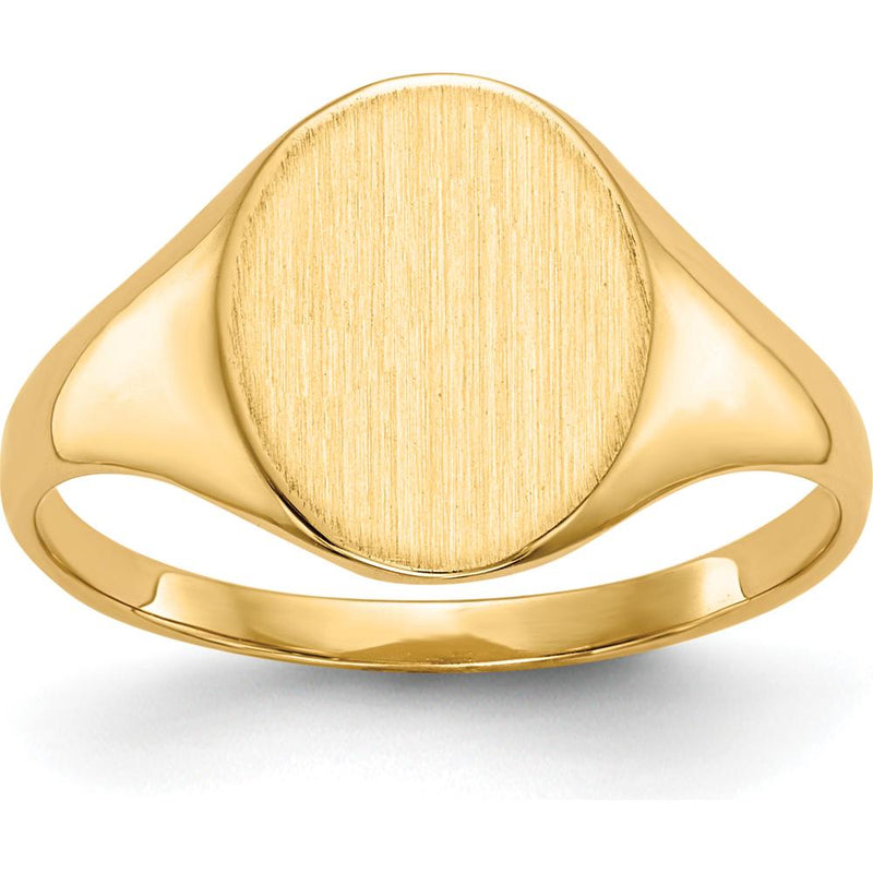 10K Yellow Gold Polished & Brushed Signet Ring - 11.0x9.5mm Top