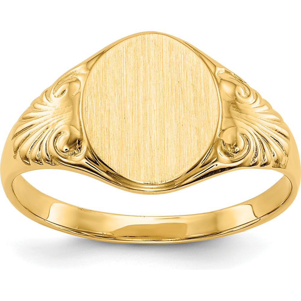 10K Yellow Gold Polished & Brushed Signet Ring - Customizable Engravable Top