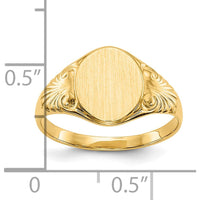10K Yellow Gold Polished & Brushed Signet Ring - Customizable Engravable Top