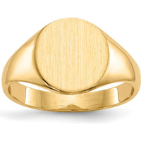 10K Yellow Gold Polished & Brushed Signet Ring - Engravable - 9.5x10.0mm Top