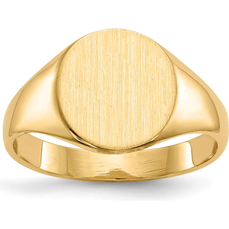 10K Yellow Gold Polished & Brushed Signet Ring - Engravable - 9.5x10.0mm Top